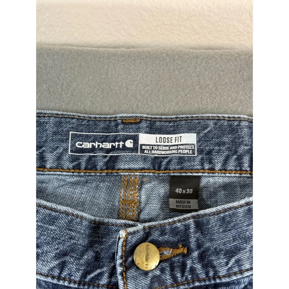 Carhartt Double Knee Jeans Mens 40x30 Medium Wash Blue Work Denim Loose Fit